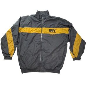 Vintage US Navy Windbreaker‎ Jacket Blue Yellow Large Full Zip Let Journey Begin
